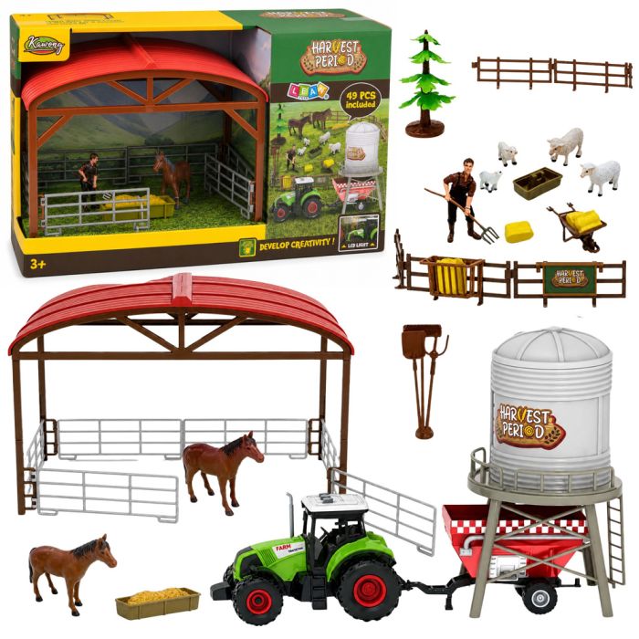 Set de Granja con Tractor, Establo y Animales, 49 Piezas