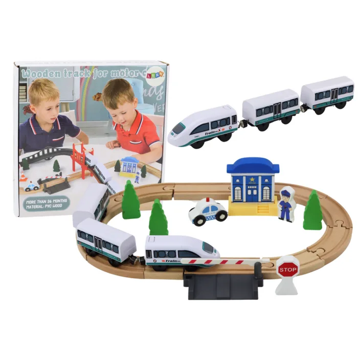 Juego de Vías de Tren de Madera con Accesorios y Puente