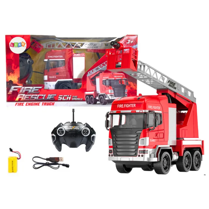 Camión de bomberos R/C con pluma y manguera de agua LEAN Toys vista frontal