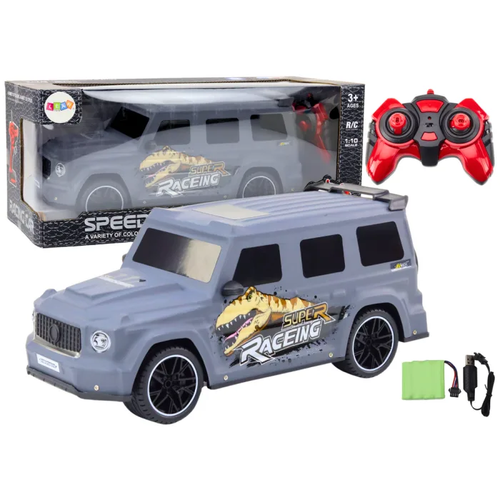Coche de Control Remoto con Dinosaurio, Escala 1:10, Gris