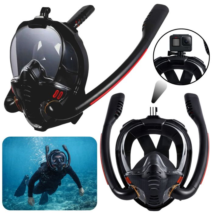 Full Face AntiFog DryTop Snorkeling Diving Mask Black L/XL