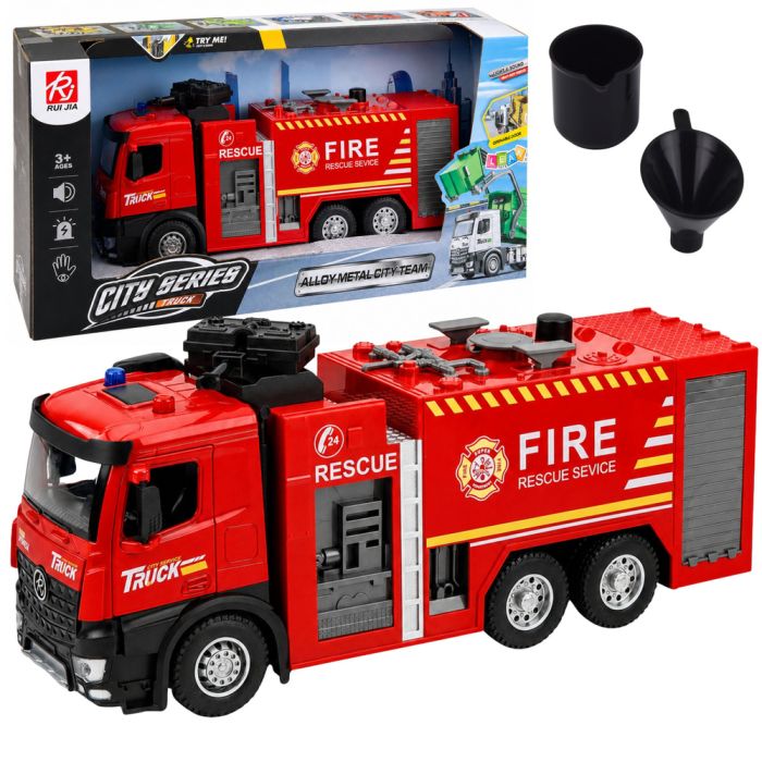 Camión de bomberos con función de agua y luces LED de Lean toys.
