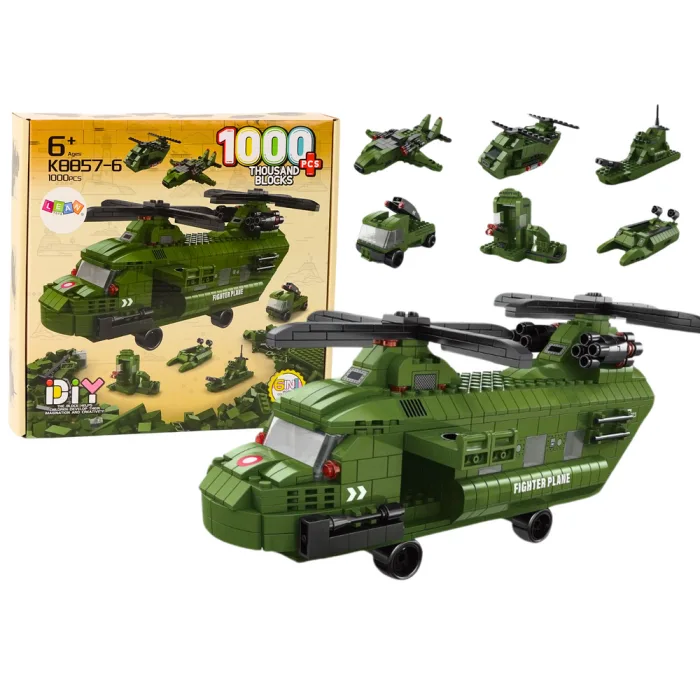 Set de bloques de construcción helicóptero militar Lean Toys, vista de la caja
