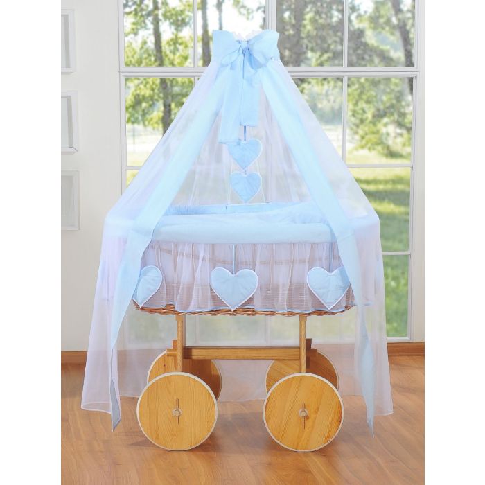 Moisés de Mimbre con Ruedas de Madera Natural My Sweet Baby Amelie Deluxe Azul