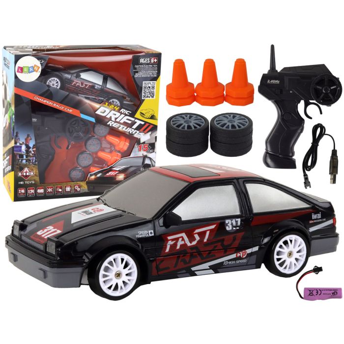 Coche Deportivo Teledirigido R/C 1:24 Negro con Ruedas Reemplazables