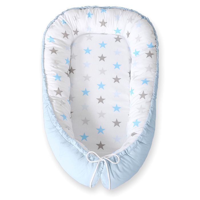 Baby Nest Double-sided Premium Cocoon For Infants Bobono- Gray-blue Stars/ Blue