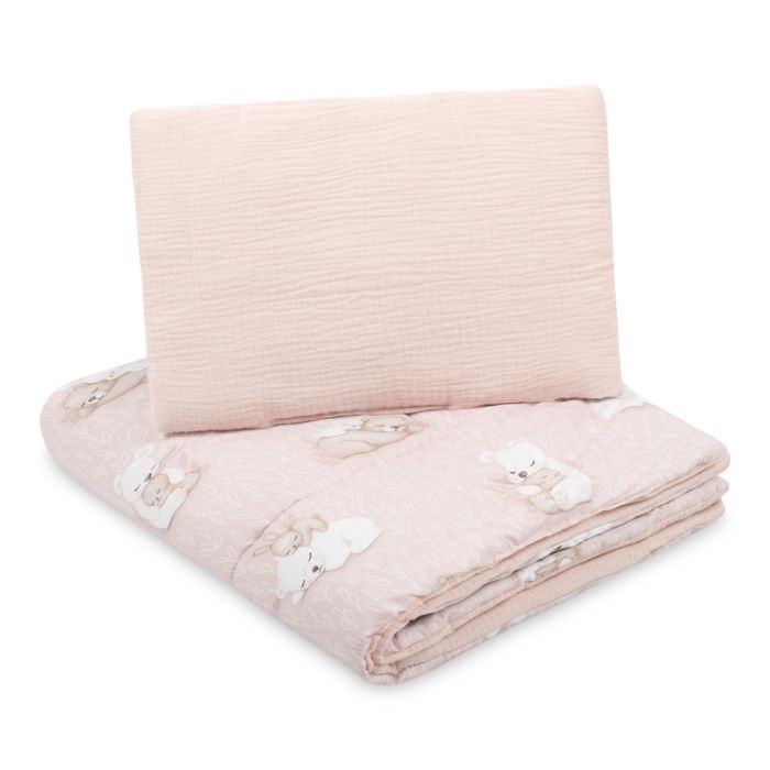 Juego de cama infantil osito y conejito con edredón y almohada 100x135 cm