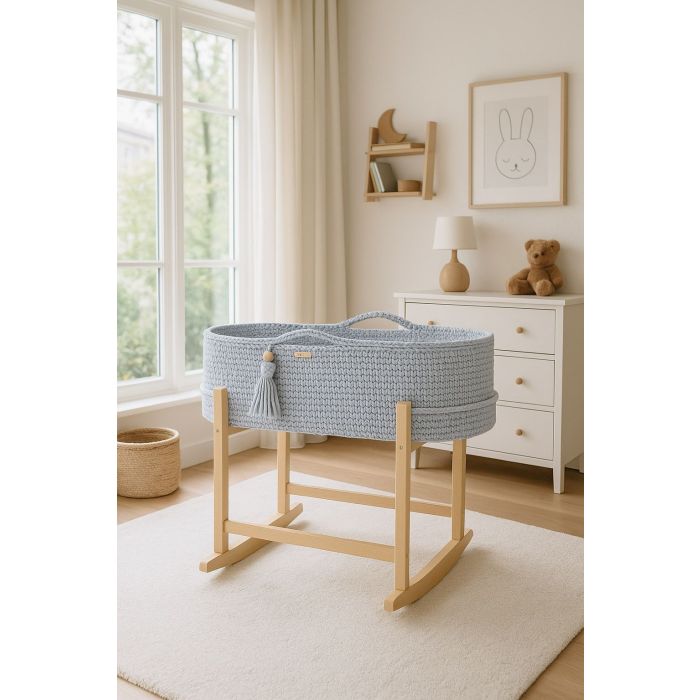 Set de Moisés Crochet con Patas Mecedora – Gris Perlado