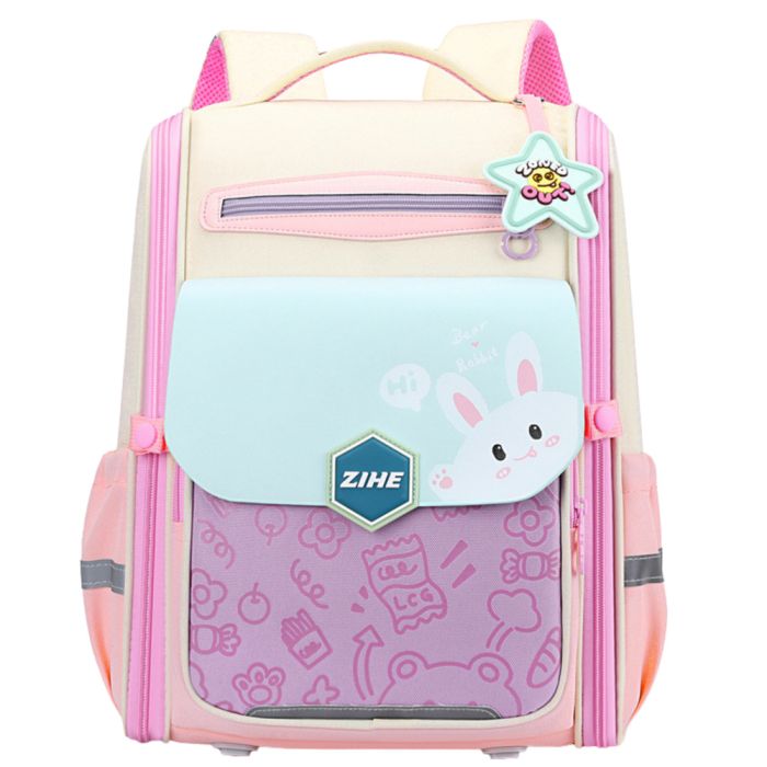 Mochila Escolar Pastel con Correa de Conejo 21L