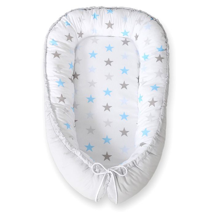 Baby Nest Double-sided Premium Cocoon For Infants Bobono- Stars Blue-grey/grey