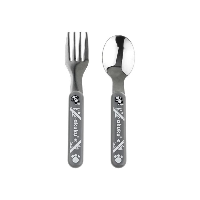 Cubiertos de acero inoxidable Akuku para bebés - Cuchara y tenedor