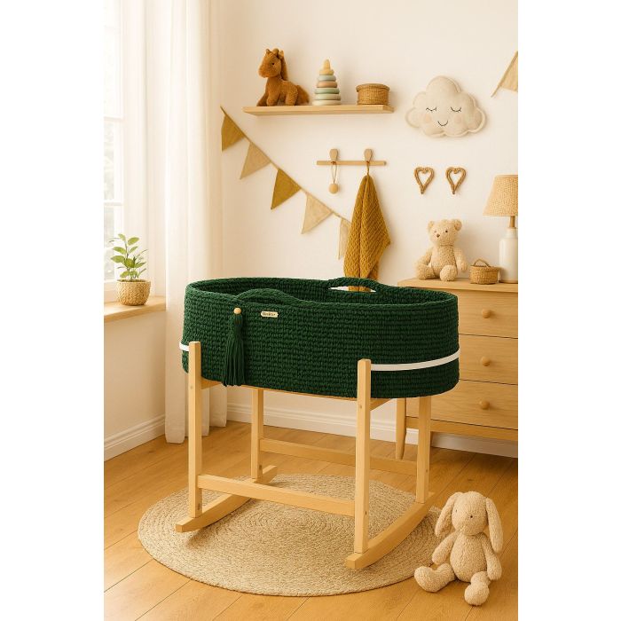 Set de Moisés Crochet con Patas Mecedora – Verde Oscuro