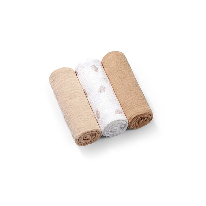 Paquete de 3 Pañales Muselina Suave Babyono Beige