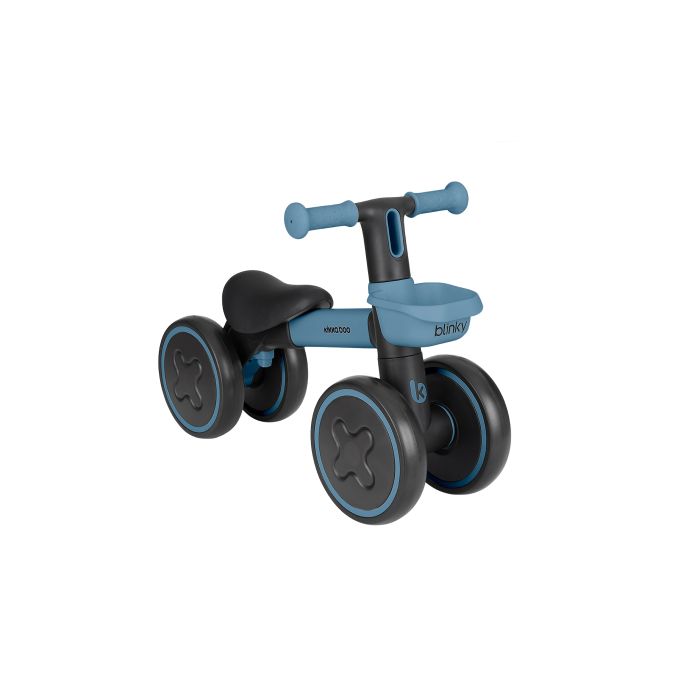 Correpasillos infantil Kikkaboo Blinky azul de aluminio, vista frontal con ruedas luminosas