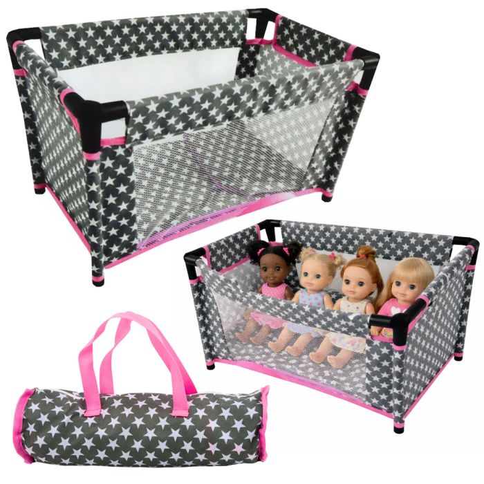 Cuna de Muñecas Alice con Estrellas en Gris y Rosa