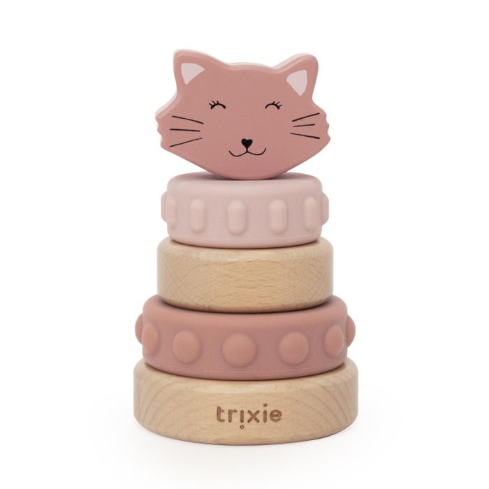 Torre apilable de madera y silicona Trixie con forma de gato