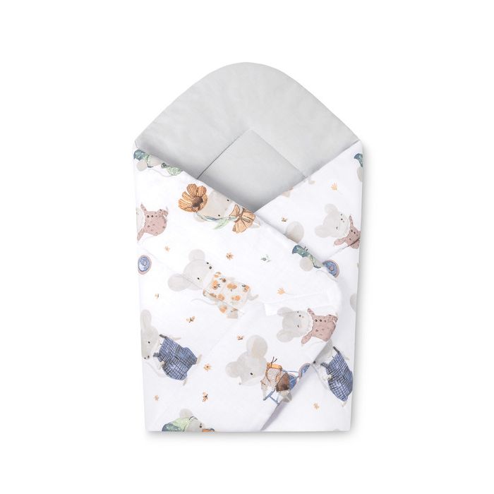 Arrullo Swaddle Bebé Velcro Algodón Ratón Gris 75 cm