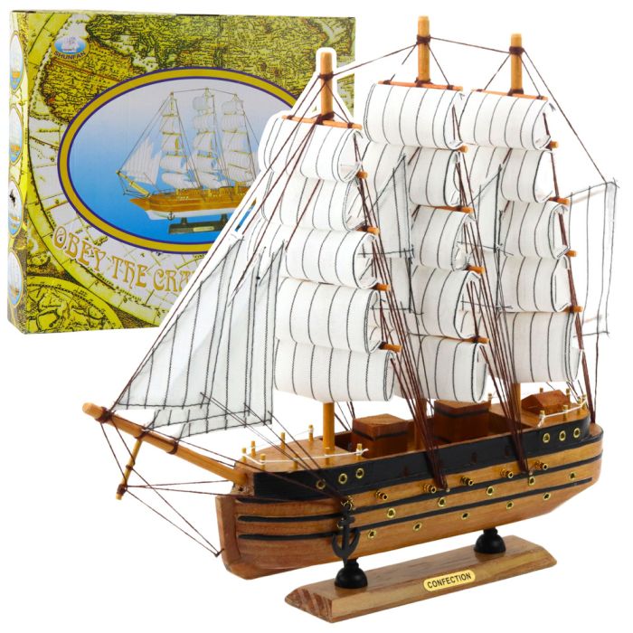 Modelo decorativo de barco velero de tres mástiles 39x36cm