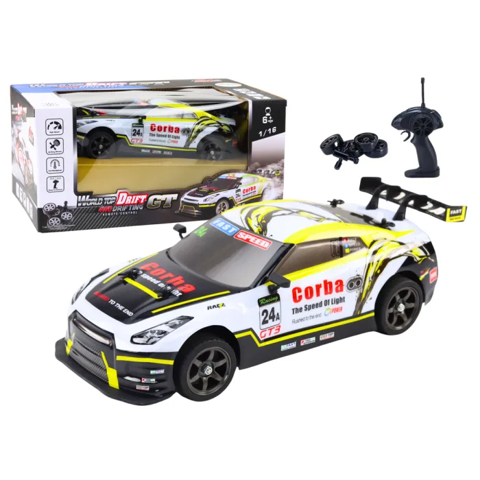 Coche Deportivo RC 1:16 con Ruedas Intercambiables Blanco y Amarillo