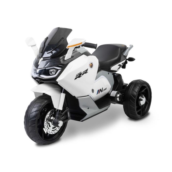Moto eléctrica infantil Toyz Nitro blanca con tres ruedas estables