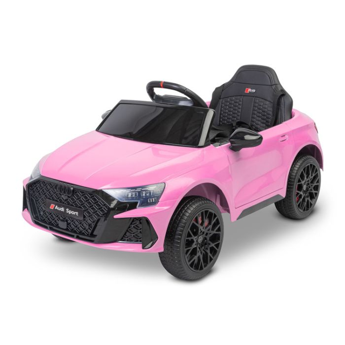 Coche eléctrico Toyz Audi RS3 rosa vista frontal con luces encendidas