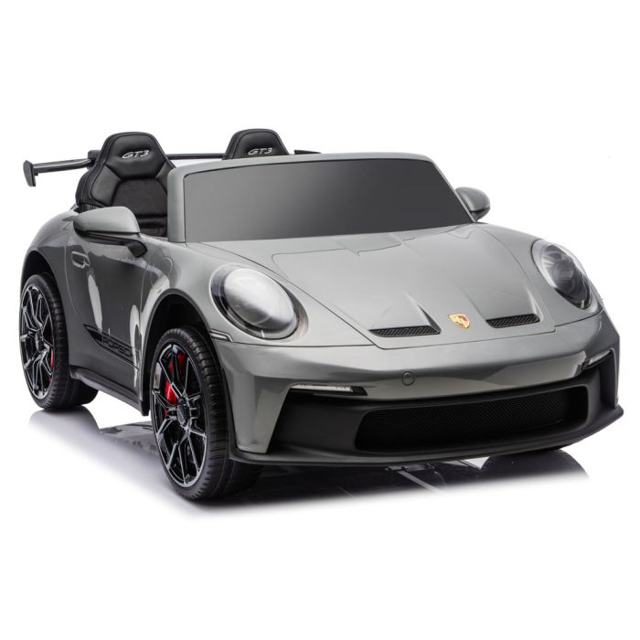 Coche eléctrico Porsche GT3 gris de Lean Cars, diseño moderno y atractivo.