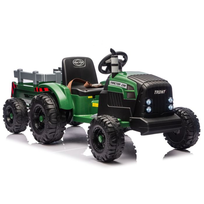 Tractor de batería con remolque verde oscuro 24V