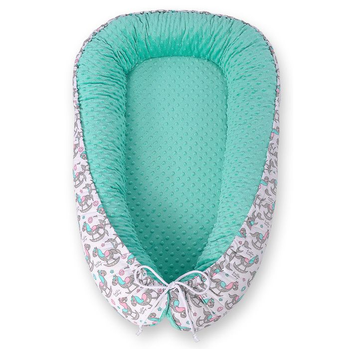 Baby Nest Double-sided Premium Cocoon For Infants Bobono Minky- Rocking Horses