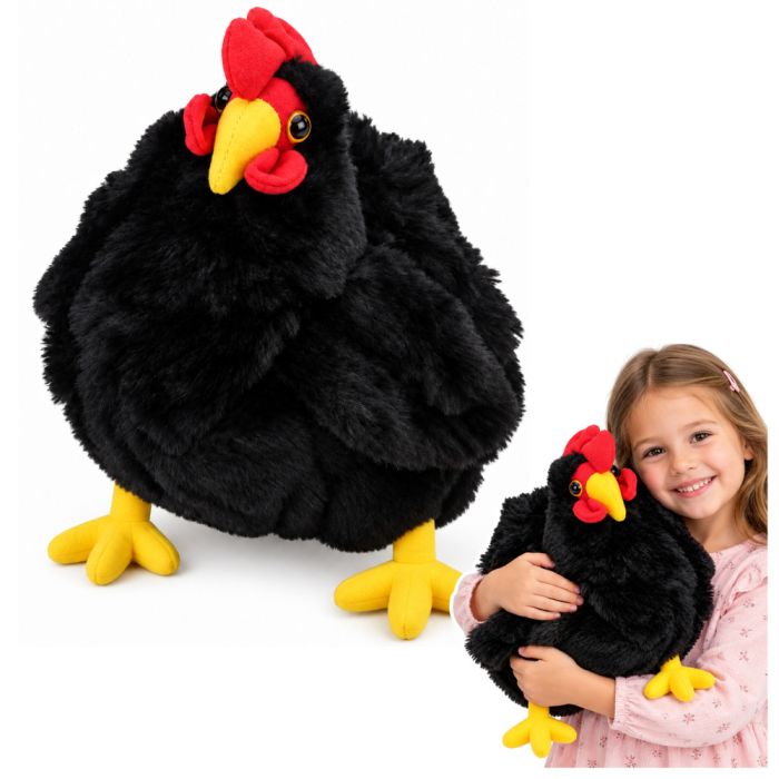 Peluche de gallina negra de 40 cm con su textura suave