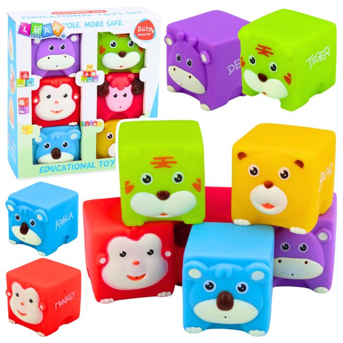 Juego de bloques de goma suave con animales educativos - 6 piezas