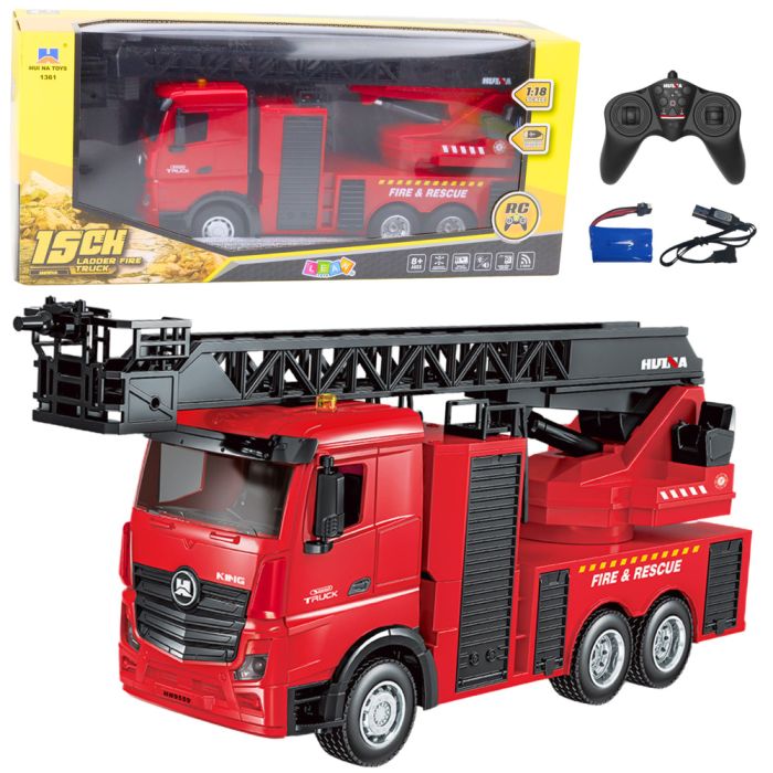 Camión de bomberos R/C escalera extensible Huina 1:18 vista frontal