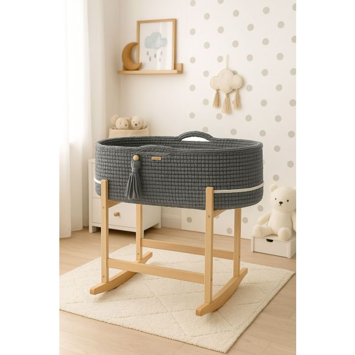 Set de Moisés Crochet con Patas Mecedora – Gris Oscuro