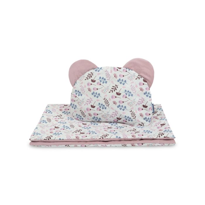 Set para Carrito Bebé Velvet Twigs Rosa – Edredón y Almohada Reversibles