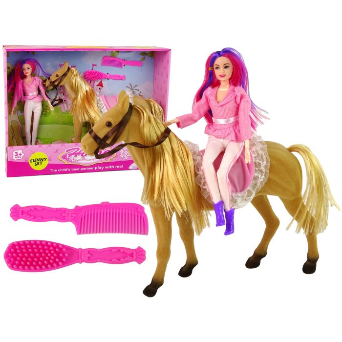 Muñeca Jinete con Caballo Marrón