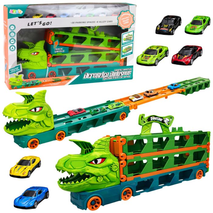Camión de Dinosaurio con Pista de Carreras 4 en 1
