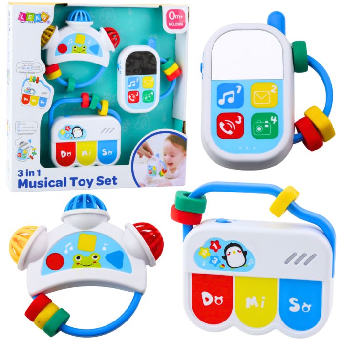 Set de juguetes musicales para pequeños con teléfono, pandero y llaves