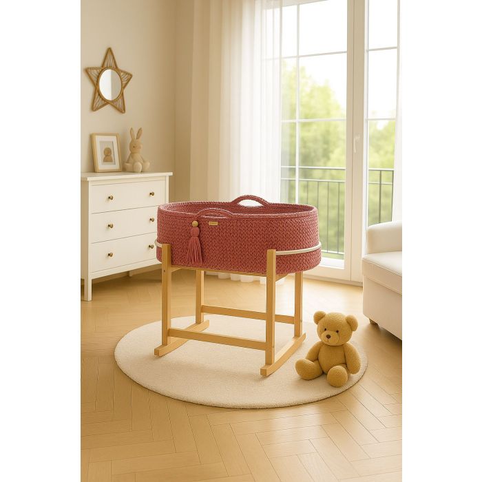 Set de Moisés Crochet con Patas Mecedora – Color Rosa Pétalo