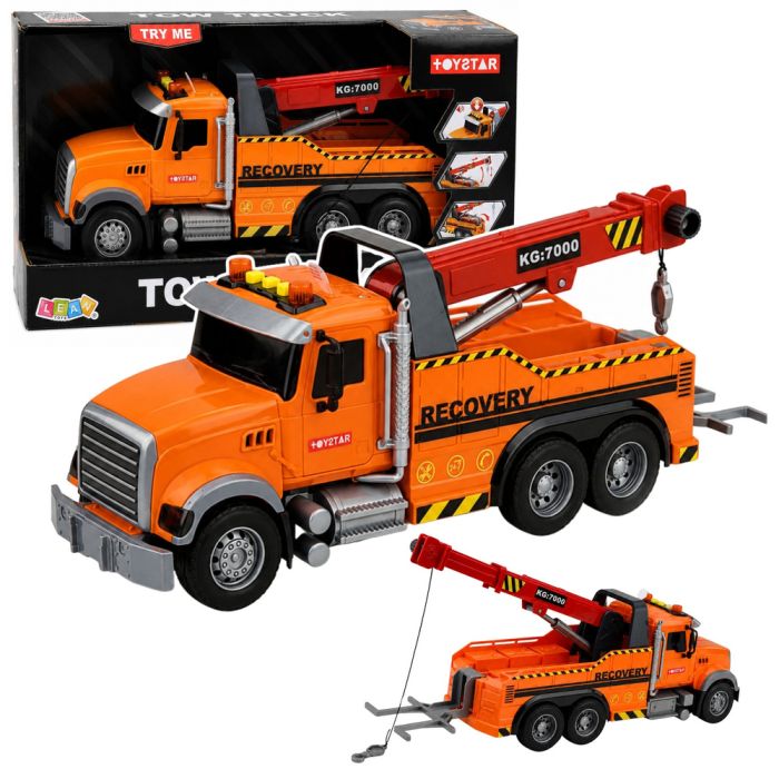Camión de asistencia con grúa de Lean toys en color naranja