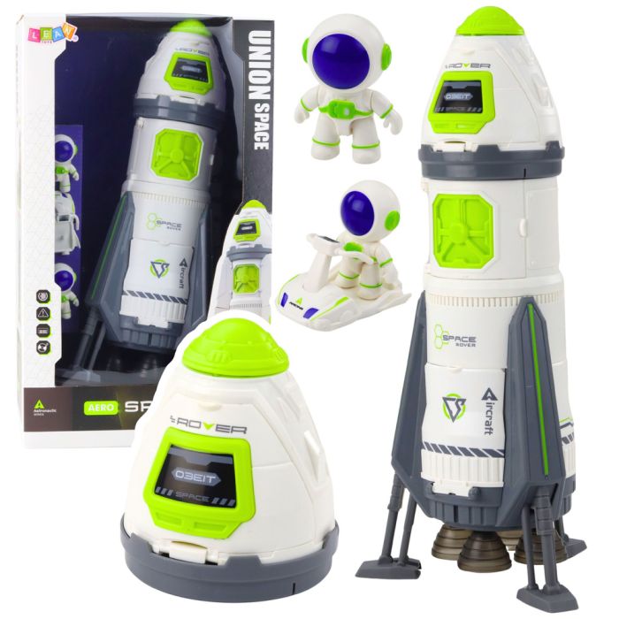 Cohete espacial con astronautas y efectos luminosos de Lean toys