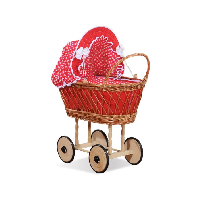 Carrito de muñecas My Sweet Baby de mimbre con ropa roja