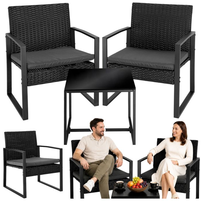 Conjunto Muebles Jardín con 2 Sillas y Mesa Negro