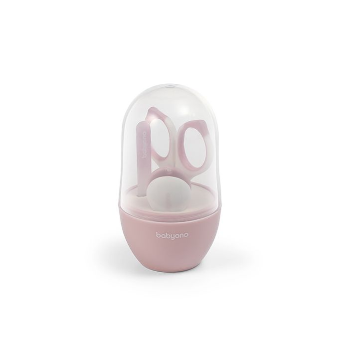 Set de cuidado de uñas para bebé Babyono rosa con tijeras, alicates y lima de vidrio
