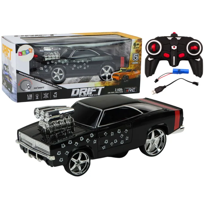 Coche de Control Remoto 1:18 Drift 360 Luces y Sonido Negro