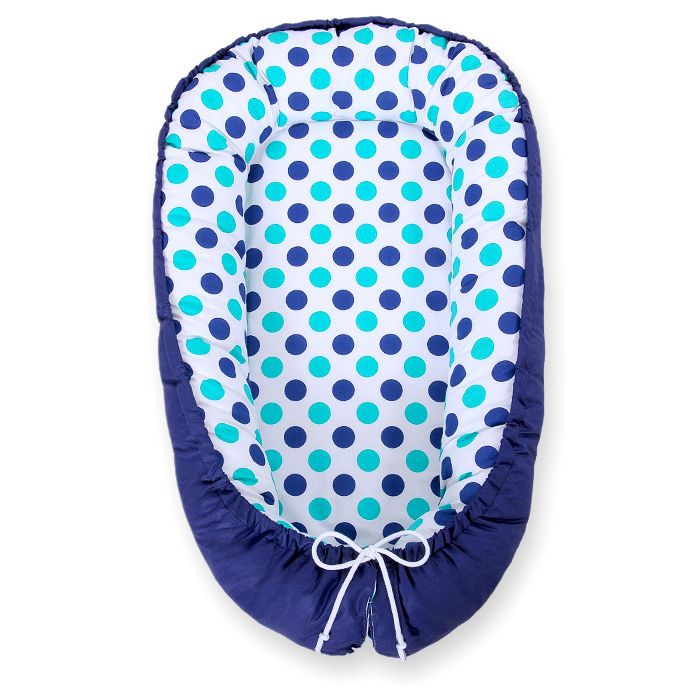 Baby Nest Double-sided Premium Cocoon For Infants Bobono- Mint-turquoise Dots
