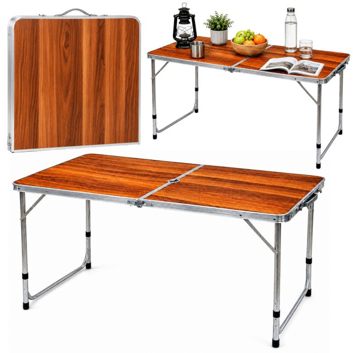 Mesa plegable de camping Lean efecto madera, vista desplegada
