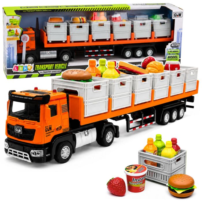 Camión de transporte de comida naranja con luces y sonidos