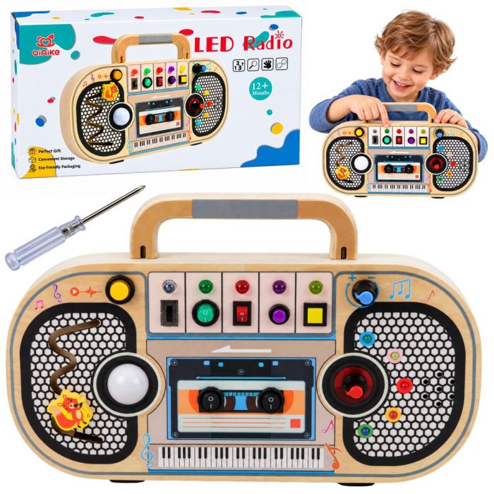 Tablero sensorial de madera con luces LED y sonidos que estimula el aprendizaje.