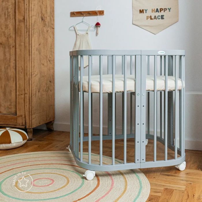 Cuna de bebé Waldin 7 en 1 gris con colchón incluído