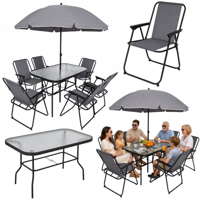 Set de Muebles de Jardín con Mesa, Sillas y Sombrilla