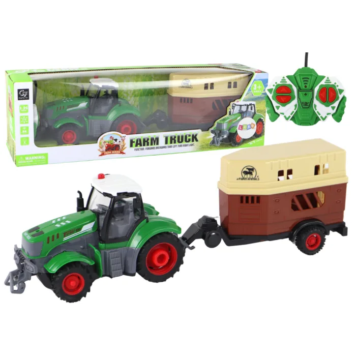 Tractor agrícola teledirigido con remolque 1:24